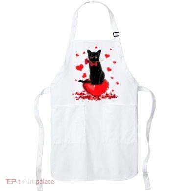 Black Cat Red Rose Valentines Day Apron