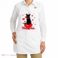 Black Cat Red Rose Valentines Day Apron thumb 2