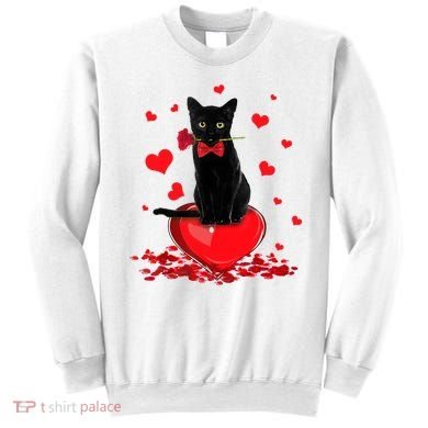 Black Cat Red Rose Valentines Day Sweatshirt