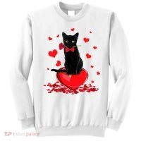 Black Cat Red Rose Valentines Day Sweatshirt thumb 0