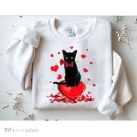 Black Cat Red Rose Valentines Day Sweatshirt thumb 2
