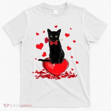 Black Cat Red Rose Valentines Day T-Shirt