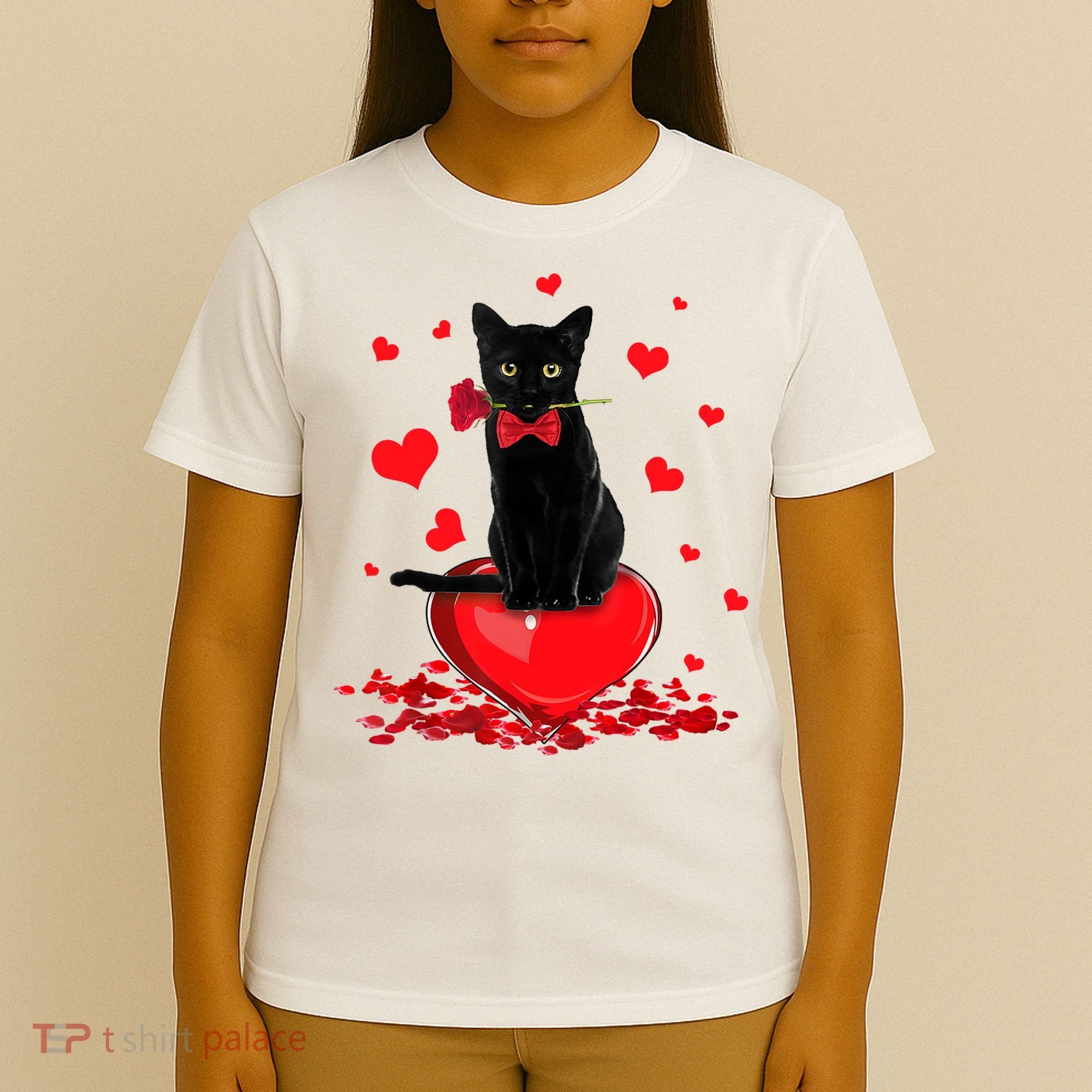 Black Cat Red Rose Valentines Day T-Shirt