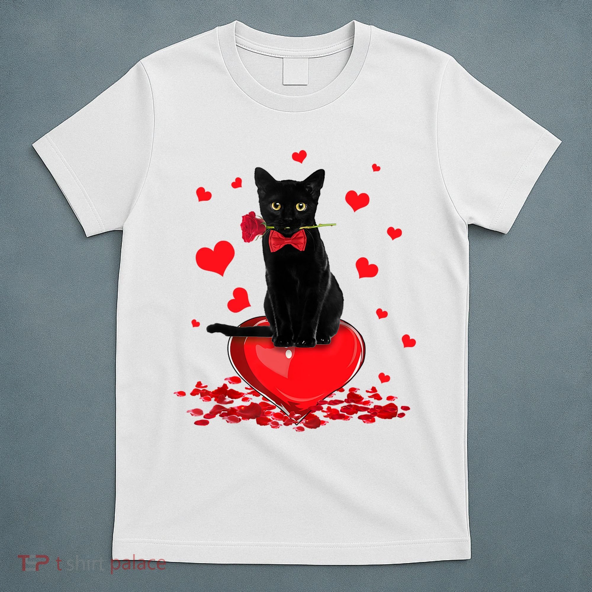 Black Cat Red Rose Valentines Day T-Shirt