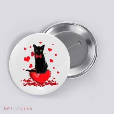Black Cat Red Rose Valentines Day Button