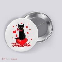 Black Cat Red Rose Valentines Day Button thumb 0