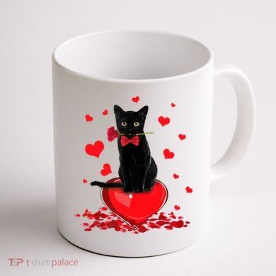 Black Cat Red Rose Valentines Day Coffee Mug back