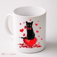 Black Cat Red Rose Valentines Day Coffee Mug thumb 0