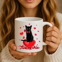 Black Cat Red Rose Valentines Day Coffee Mug thumb 3