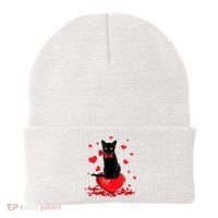 Black Cat Red Rose Valentines Day Beanie thumb 0