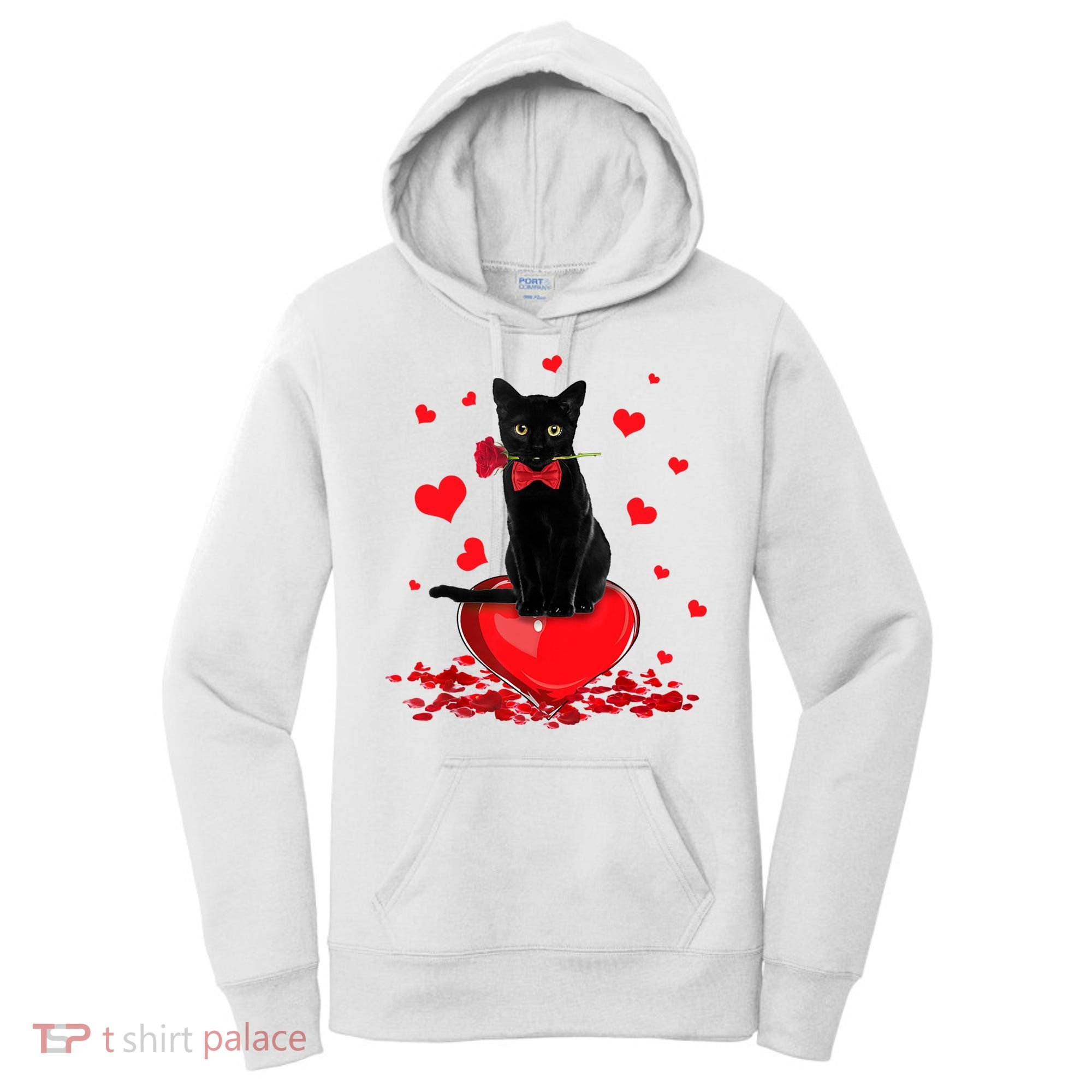 Black Cat Red Rose Valentines Day Women's Hoodie