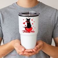 Black Cat Red Rose Valentines Day Tumbler thumb 2