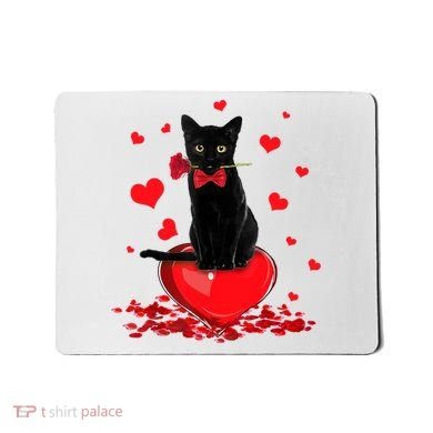 Black Cat Red Rose Valentines Day Mousepad