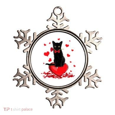 Black Cat Red Rose Valentines Day Ornament