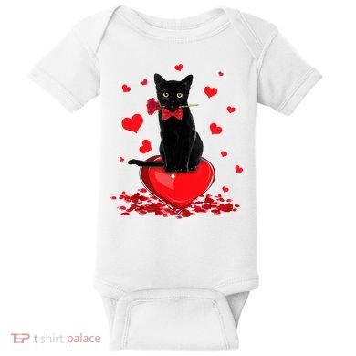 Black Cat Red Rose Valentines Day Baby Bodysuit