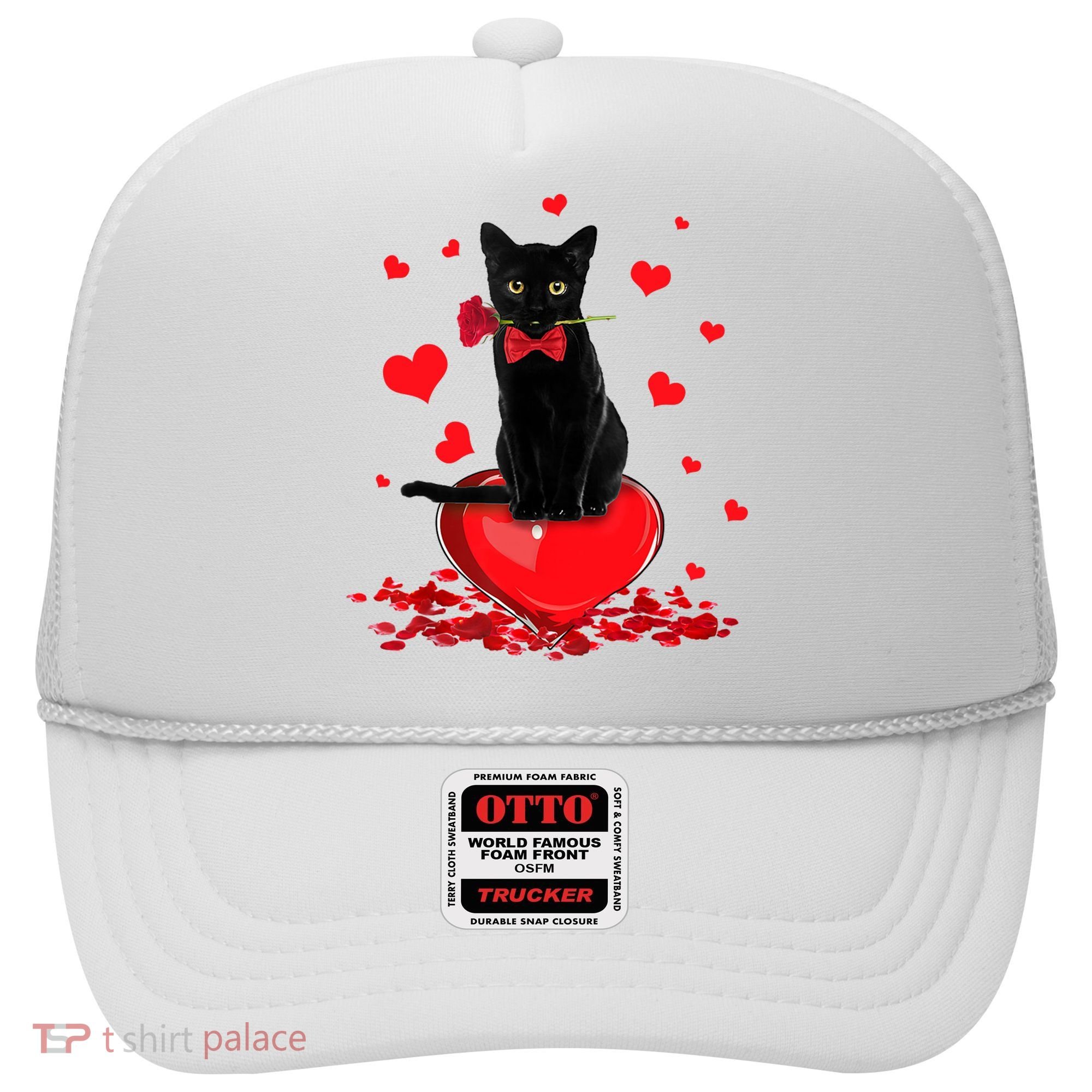 Black Cat Red Rose Valentines Day Hat