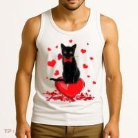 Black Cat Red Rose Valentines Day Tank Top thumb 3
