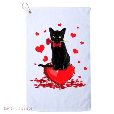 Black Cat Red Rose Valentines Day Golf Towel