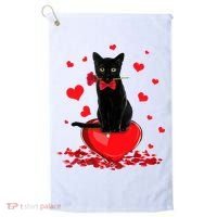 Black Cat Red Rose Valentines Day Golf Towel thumb 0
