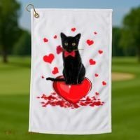 Black Cat Red Rose Valentines Day Golf Towel thumb 1