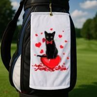 Black Cat Red Rose Valentines Day Golf Towel thumb 2