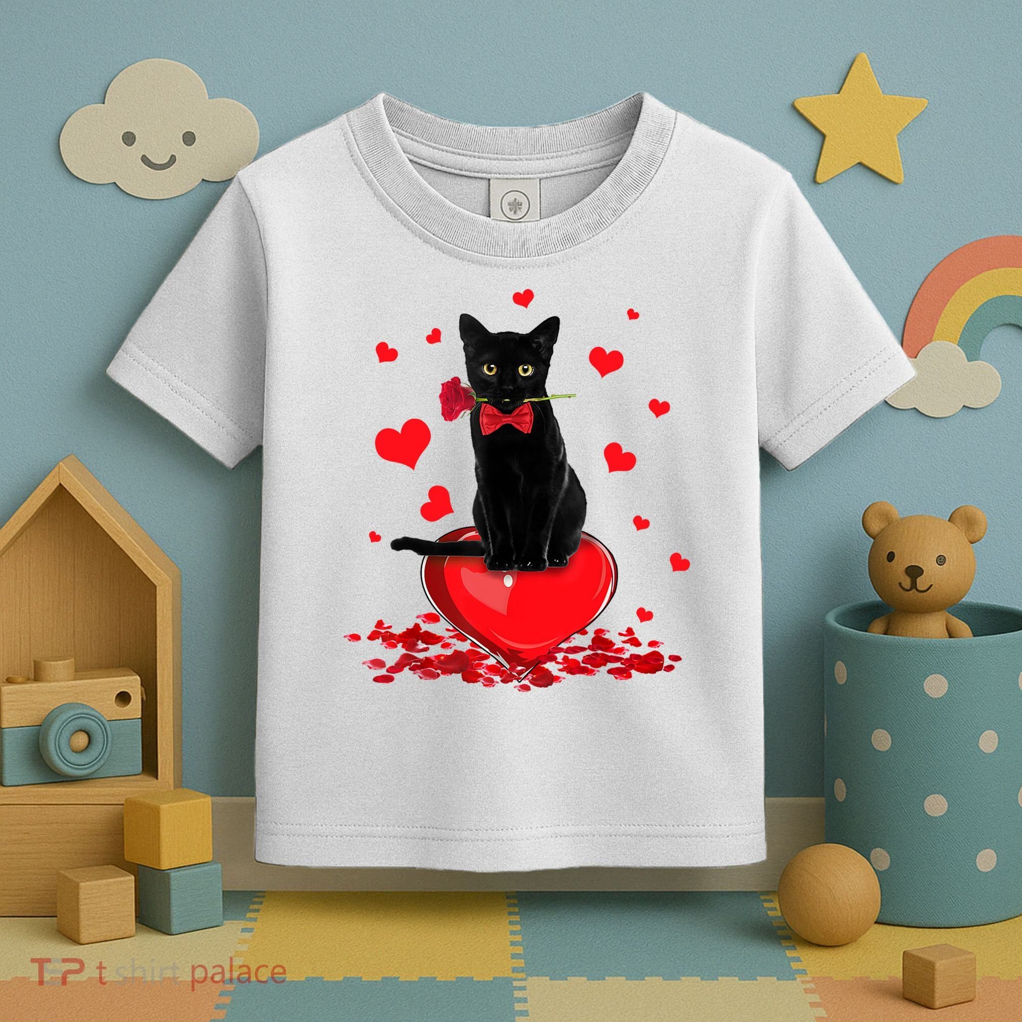 Black Cat Red Rose Valentines Day Toddler T-Shirt