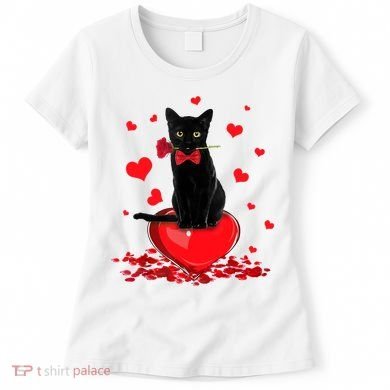 Black Cat Red Rose Valentines Day Women's T-Shirt