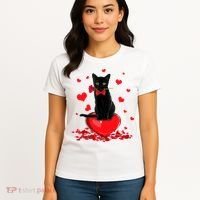 Black Cat Red Rose Valentines Day Women's T-Shirt thumb 4