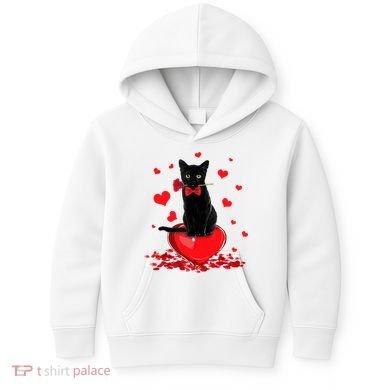 Black Cat Red Rose Valentines Day Kids Hoodie