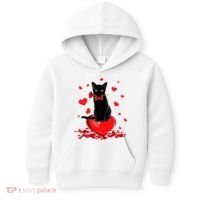 Black Cat Red Rose Valentines Day Kids Hoodie thumb 0