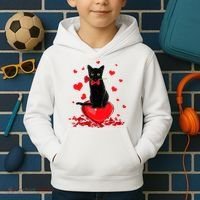 Black Cat Red Rose Valentines Day Kids Hoodie thumb 2