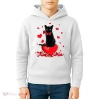 Black Cat Red Rose Valentines Day Kids Hoodie thumb 4