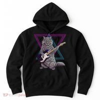 Bass cat Rock kitty on a bass guitar funny player Hoodie thumb 0