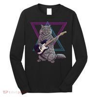 Bass cat Rock kitty on a bass guitar funny player Long Sleeve Shirt thumb 0