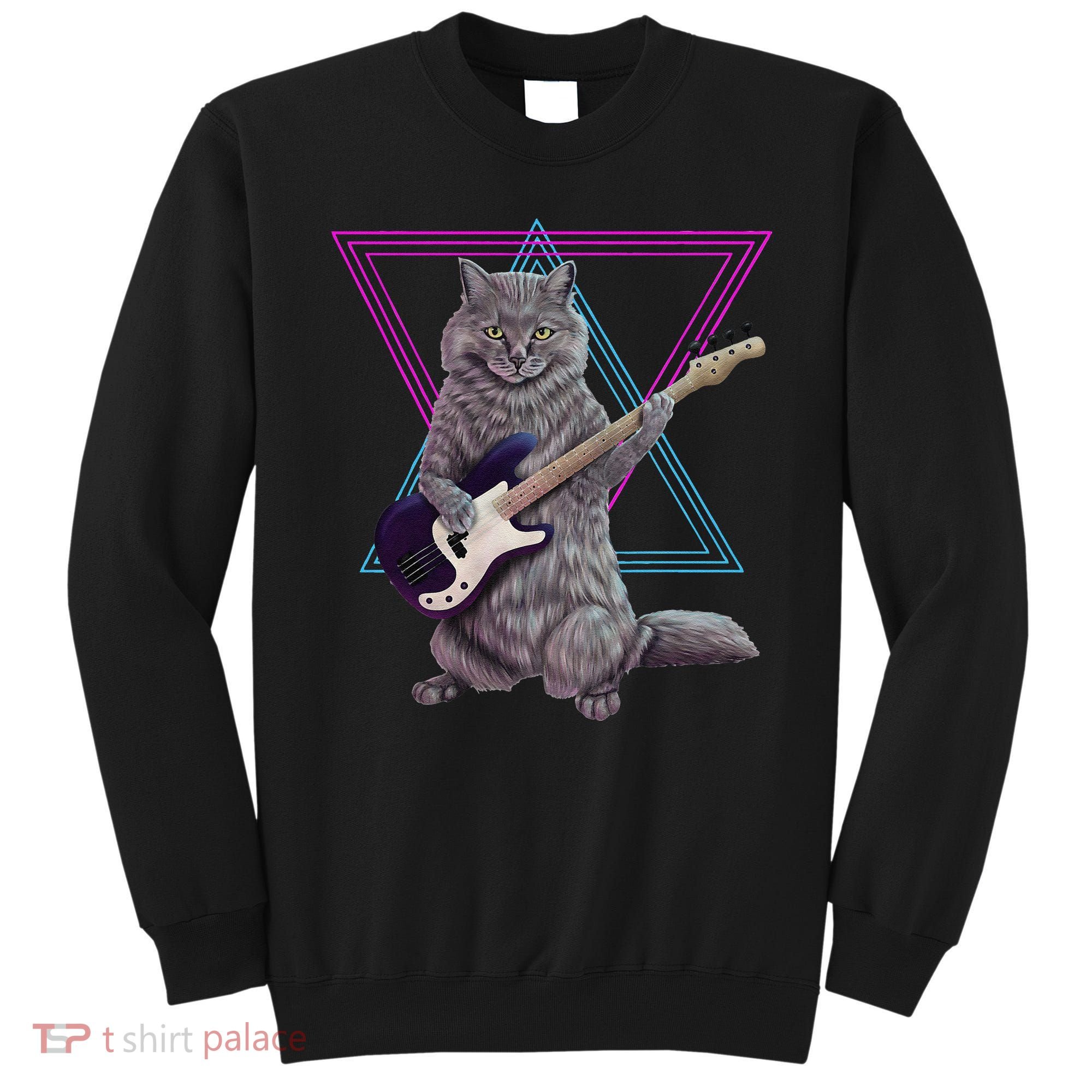 Bass cat Rock kitty on a bass guitar funny player Sweatshirt