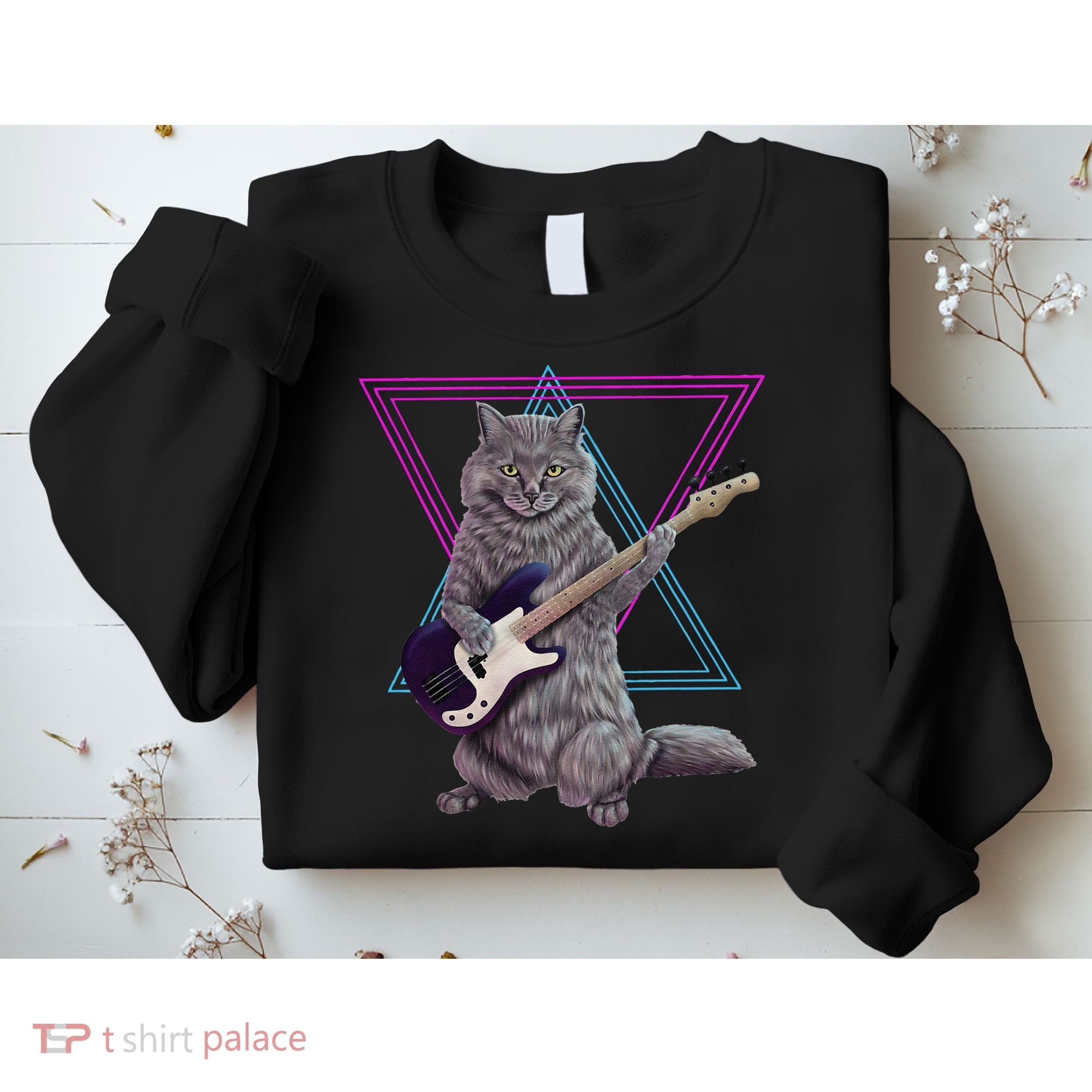 Bass cat Rock kitty on a bass guitar funny player Sweatshirt
