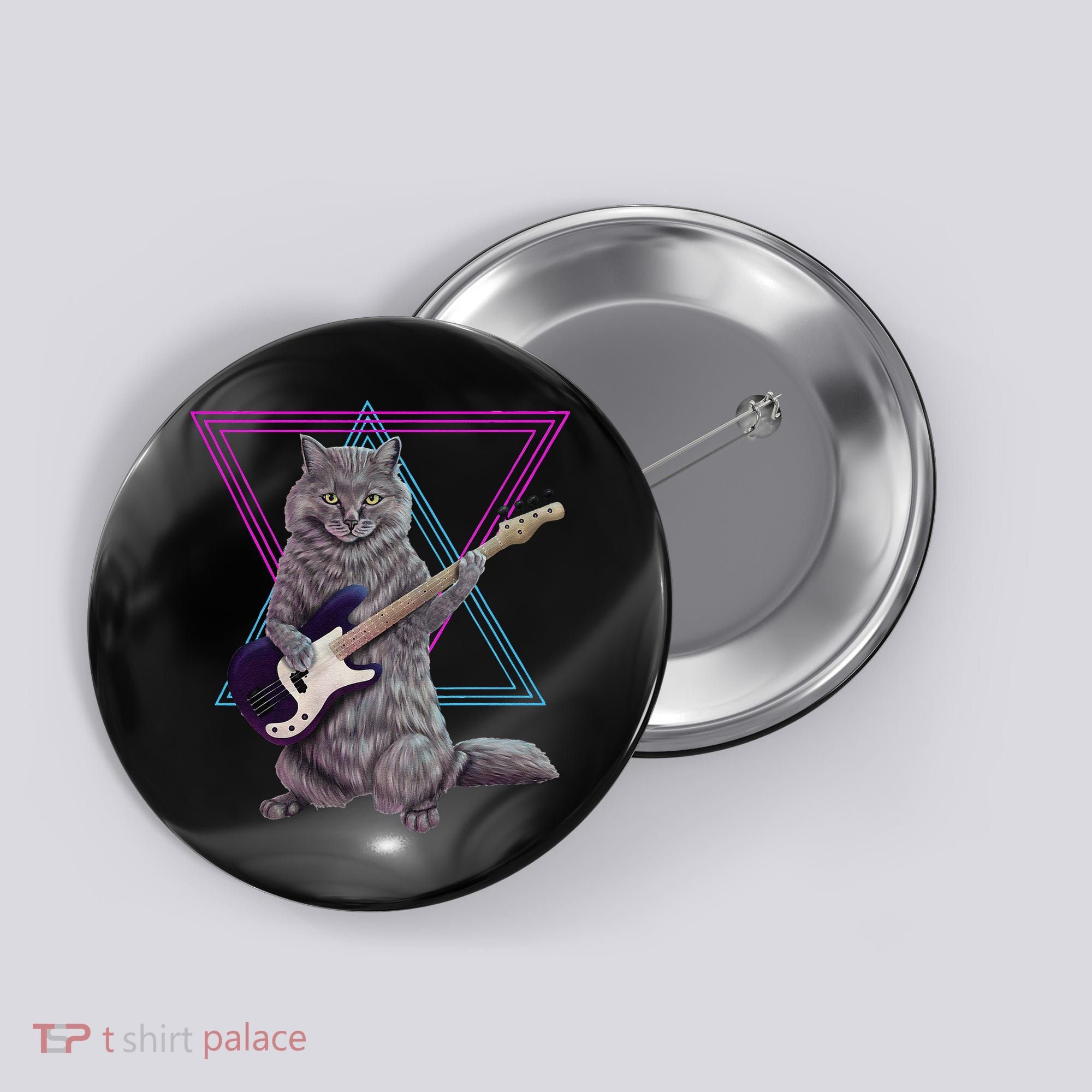 Bass cat Rock kitty on a bass guitar funny player Button