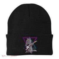 Bass cat Rock kitty on a bass guitar funny player Beanie thumb 0