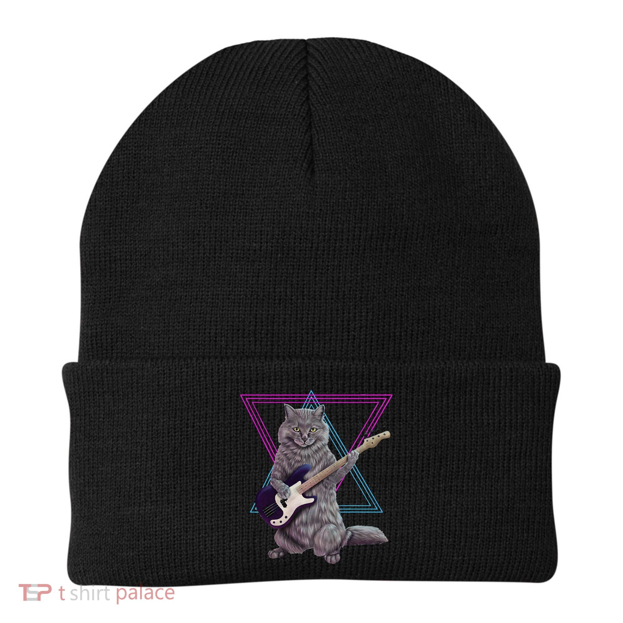 Bass cat Rock kitty on a bass guitar funny player Beanie
