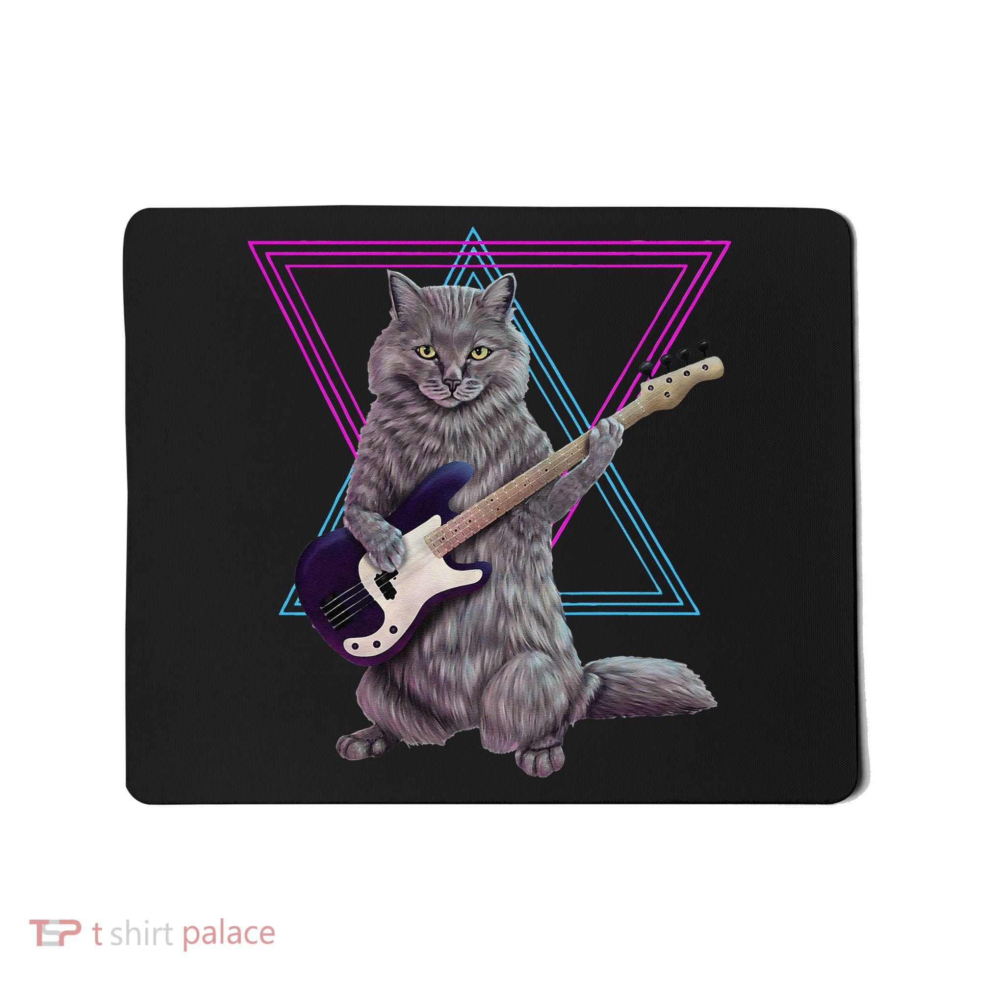 Bass cat Rock kitty on a bass guitar funny player Mousepad