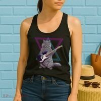Bass cat Rock kitty on a bass guitar funny player Women's Tank Top thumb 2