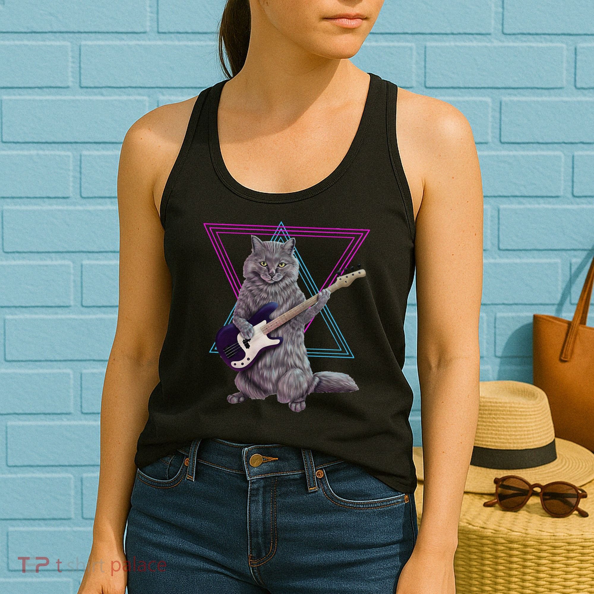 Bass cat Rock kitty on a bass guitar funny player Women's Tank Top