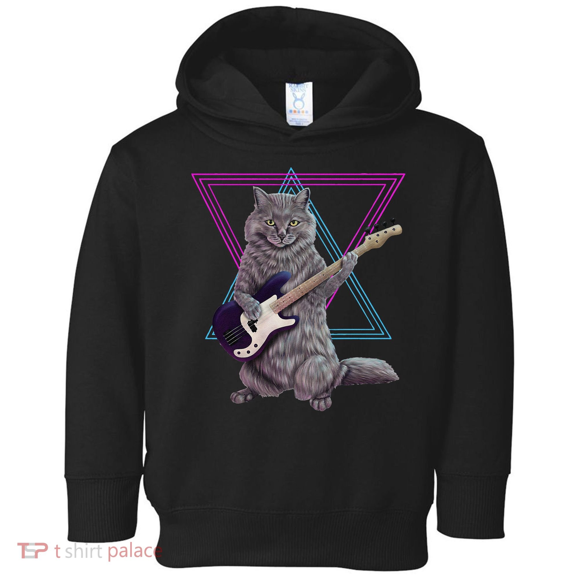 Bass cat Rock kitty on a bass guitar funny player Toddler Hoodie