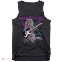 Bass cat Rock kitty on a bass guitar funny player Tank Top thumb 0