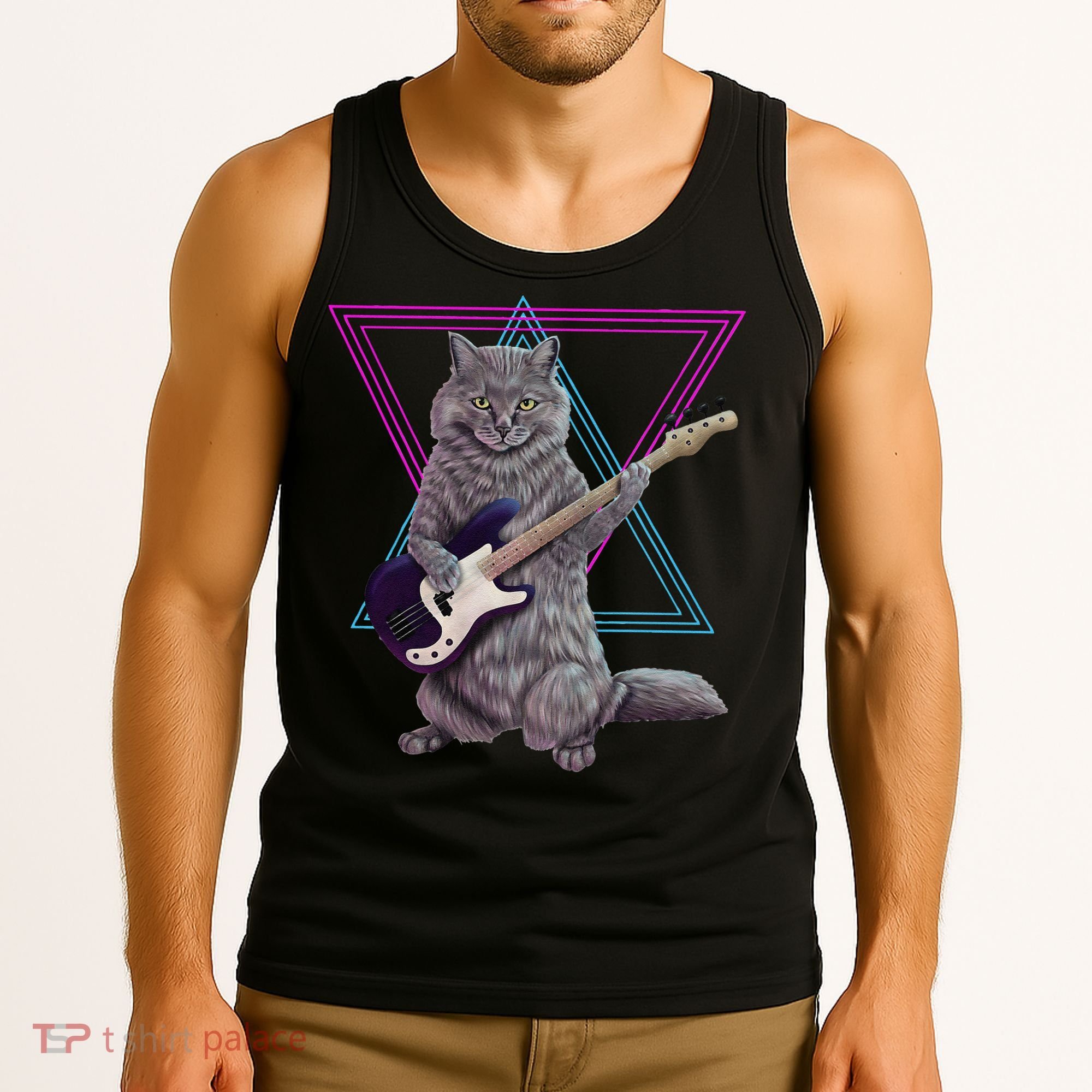 Bass cat Rock kitty on a bass guitar funny player Tank Top