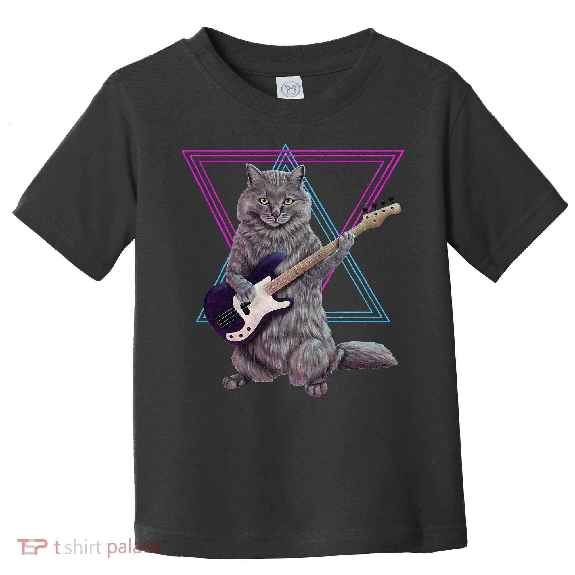 Bass cat Rock kitty on a bass guitar funny player Toddler T-Shirt