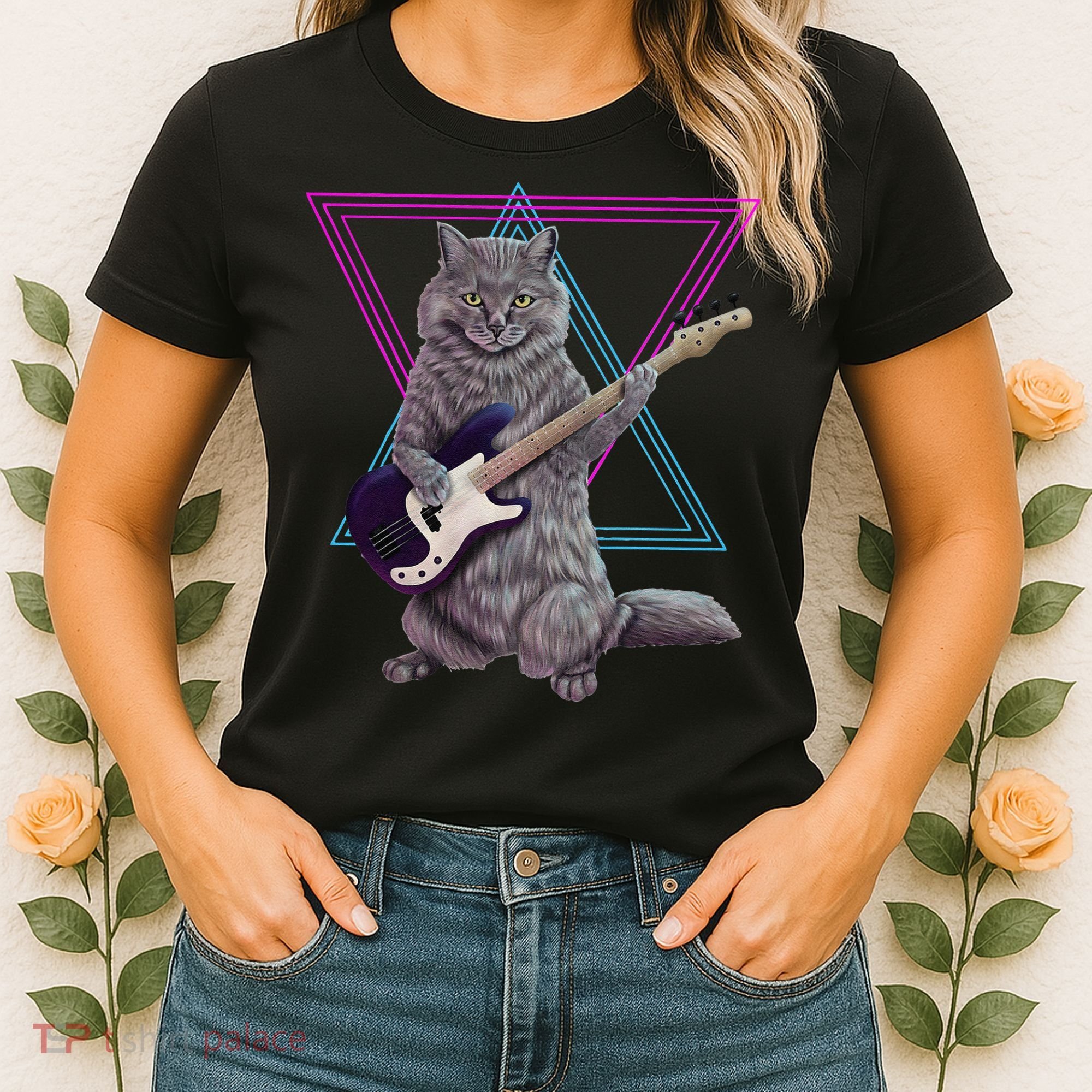 Bass cat Rock kitty on a bass guitar funny player Women's T-Shirt