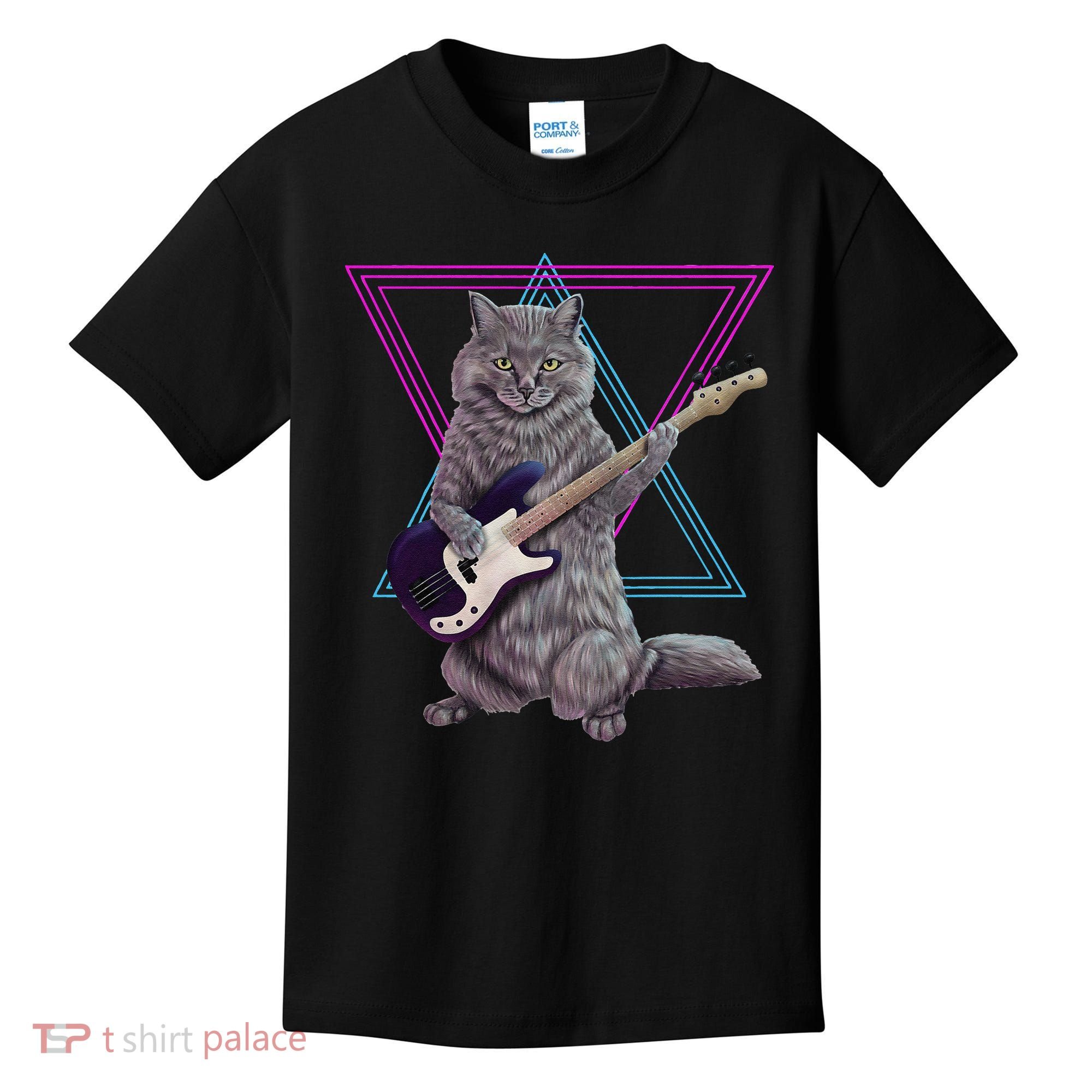 Bass cat Rock kitty on a bass guitar funny player Kids T-Shirt