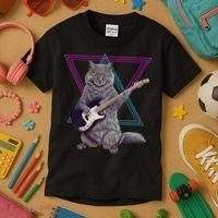 Bass cat Rock kitty on a bass guitar funny player Kids T-Shirt thumb 3