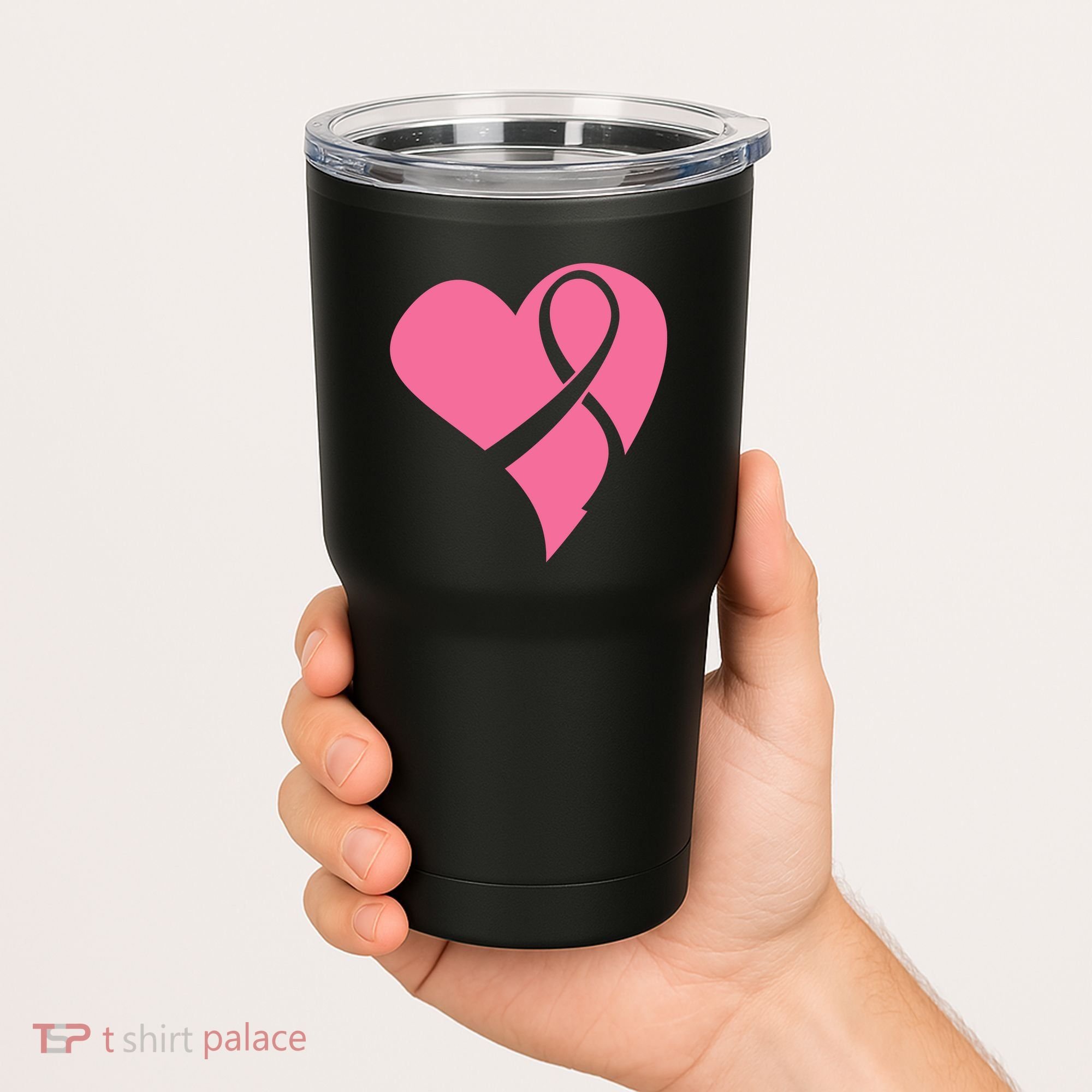 Breast Cancer Ribbon Heart Tumbler
